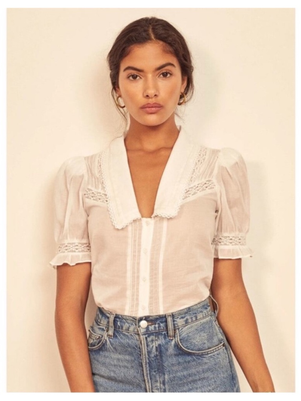 New Reformation Hara Blouse white women size small organically grown cotton